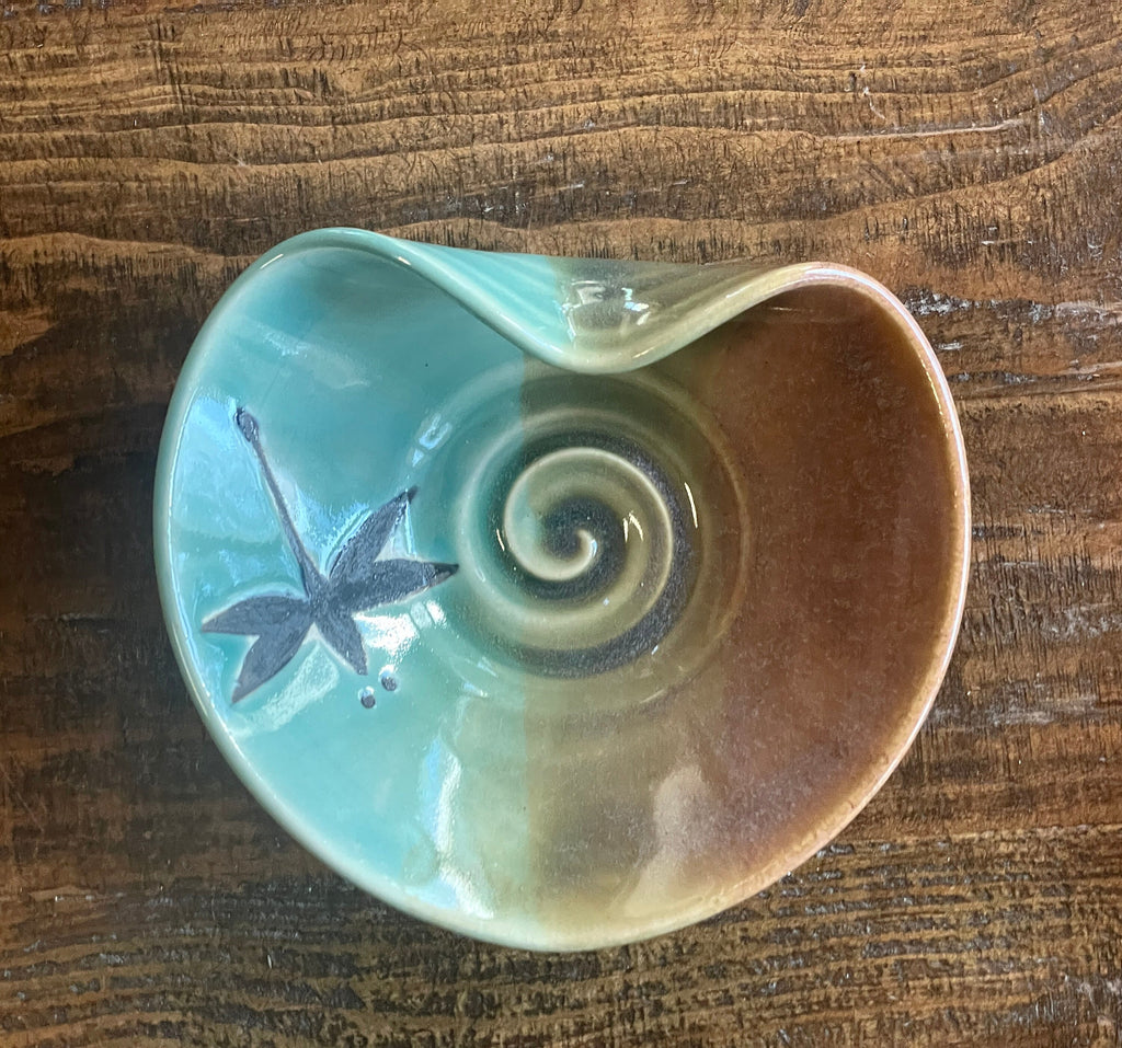 Pottery Heart Bowl: Dragonfly Jewelry Dish, Teal Opal Glaze