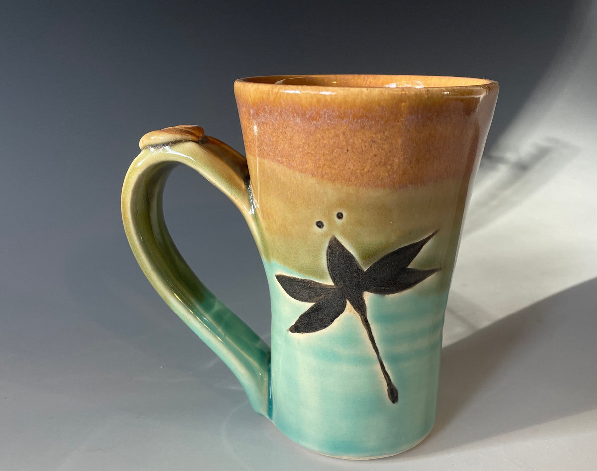 Pottery mug, Dragonfly coffee cup. Turquoise Handmade Pottery Tea Cup. Made in the USA