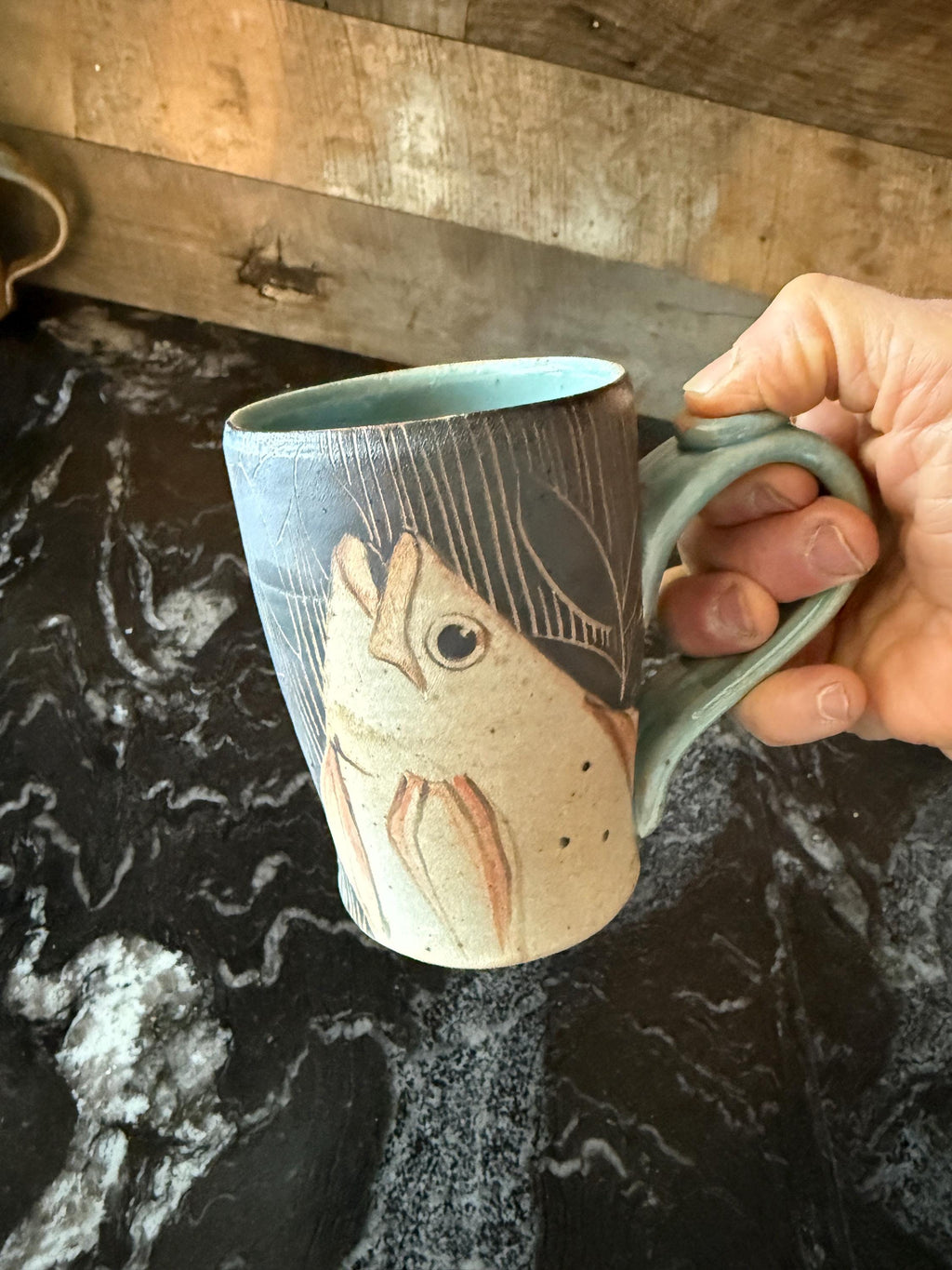 Pottery Fish Cofee cup. Stoneware Wine Cup, Ocean lover gift. Hand Painted expresso cup. Tea cup. Holds 10 fluid ounces.
