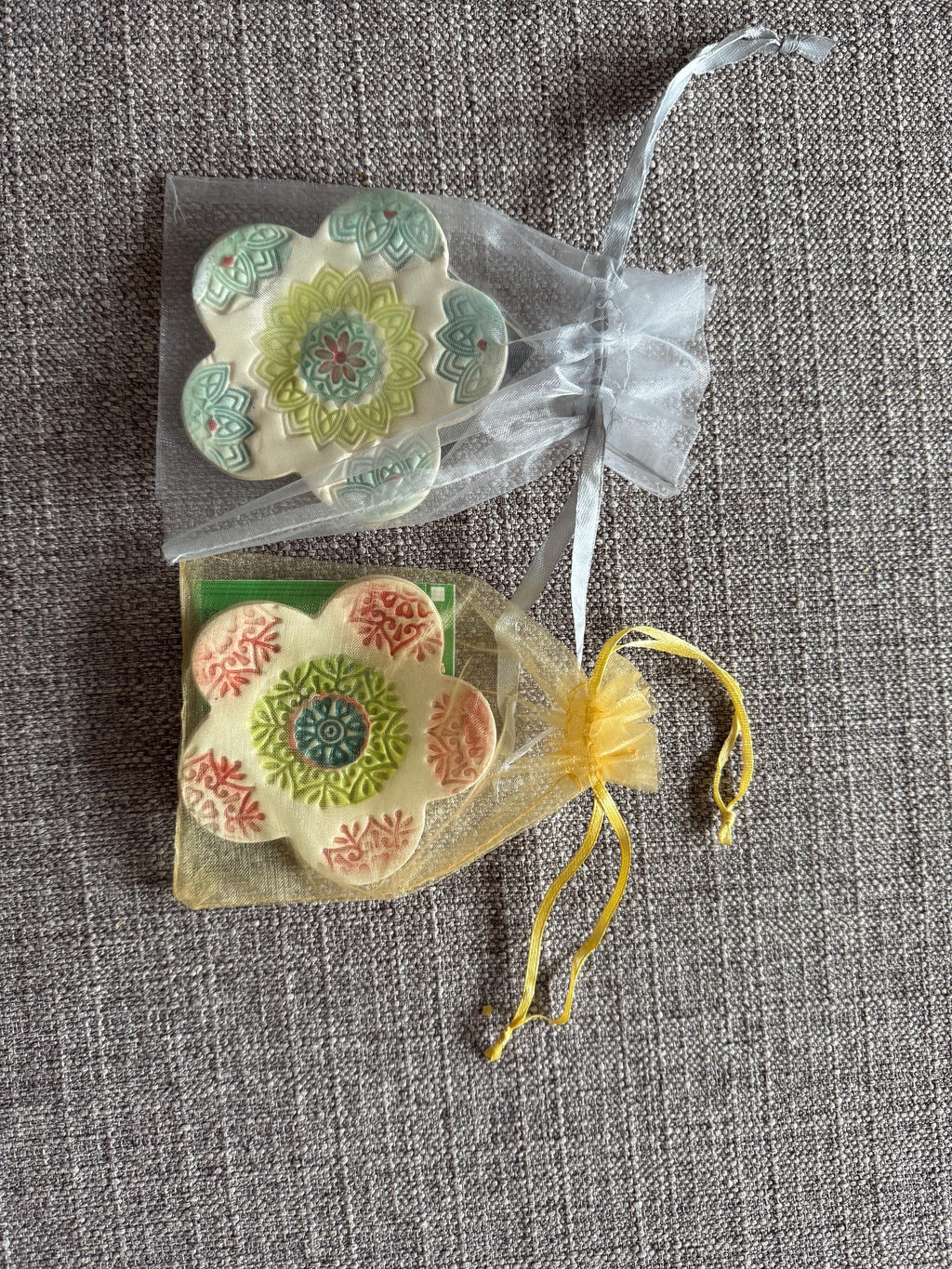 Hand Painted Ceramic Tea Bag Holder - Flower Design, USA Made, shipped from Colorado.