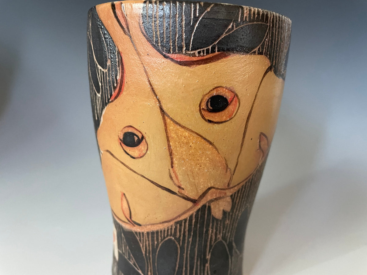 Handmade Pottery Luna Moth tumbler. Free fast, Shipping. Hand Painted Luna Cup. Petite pottery Valentine vase.
