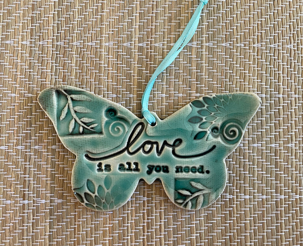 Butterfly gift ornament. Nature Inspired wall gift. Get Well Ornament, Pottery Ornament. Gifts under 30. Small wall hanging.