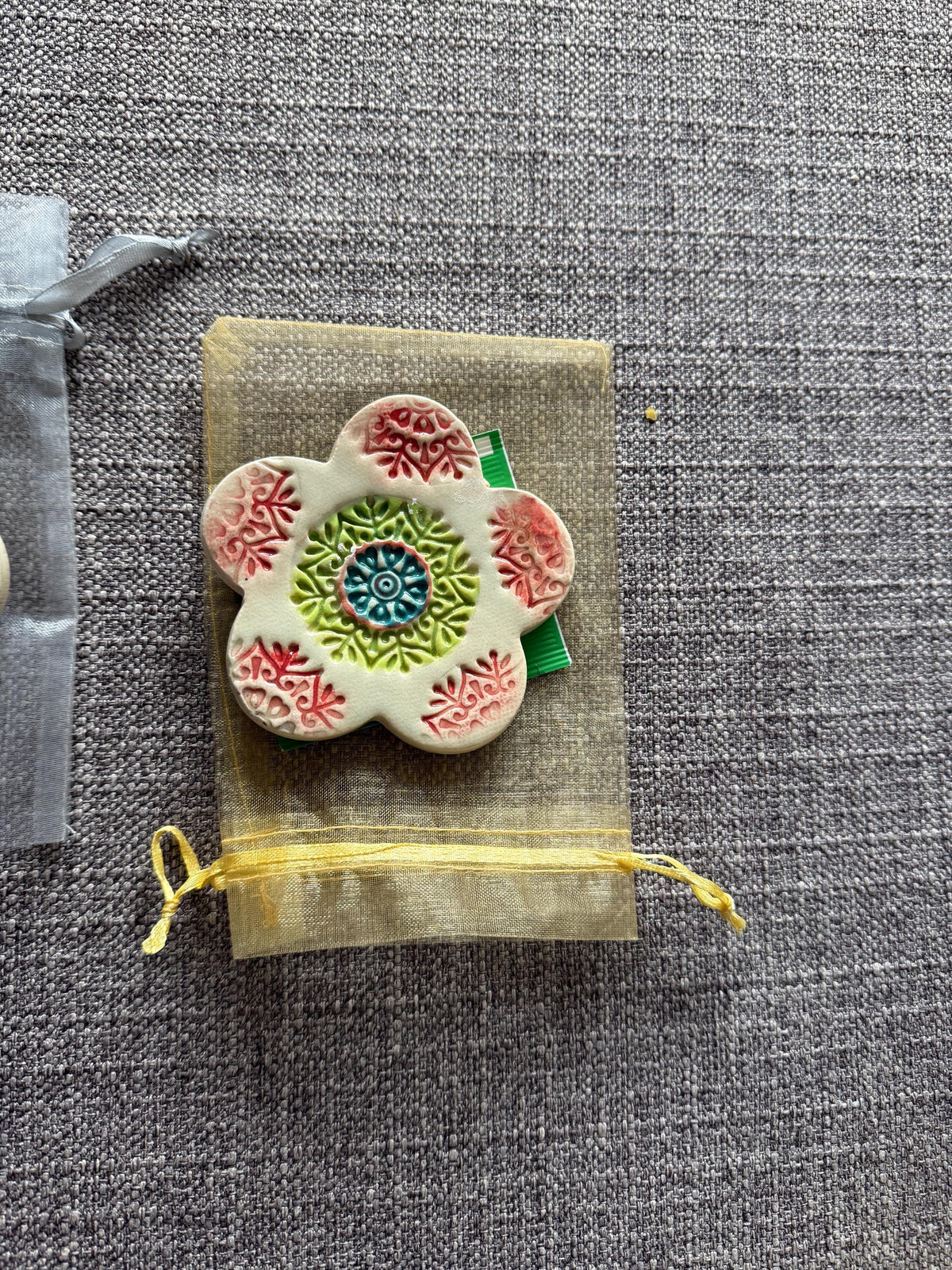 Hand Painted Ceramic Tea Bag Holder - Flower Design, USA Made, shipped from Colorado.