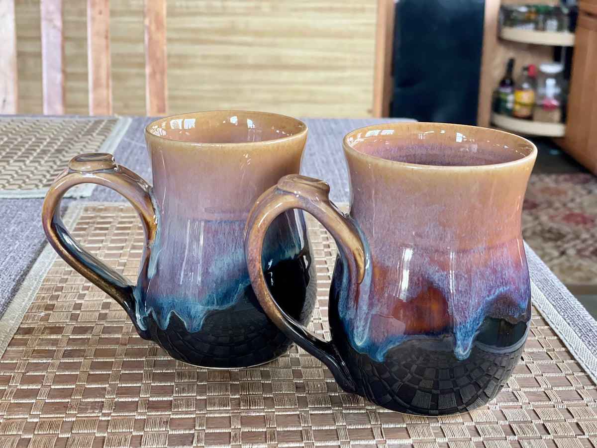 Handmade pottery mugs. Set of matching cups with Thumb Rest. Southwest pottery mugs. Wedding gift. Gift for house warming. Ready to ship.
