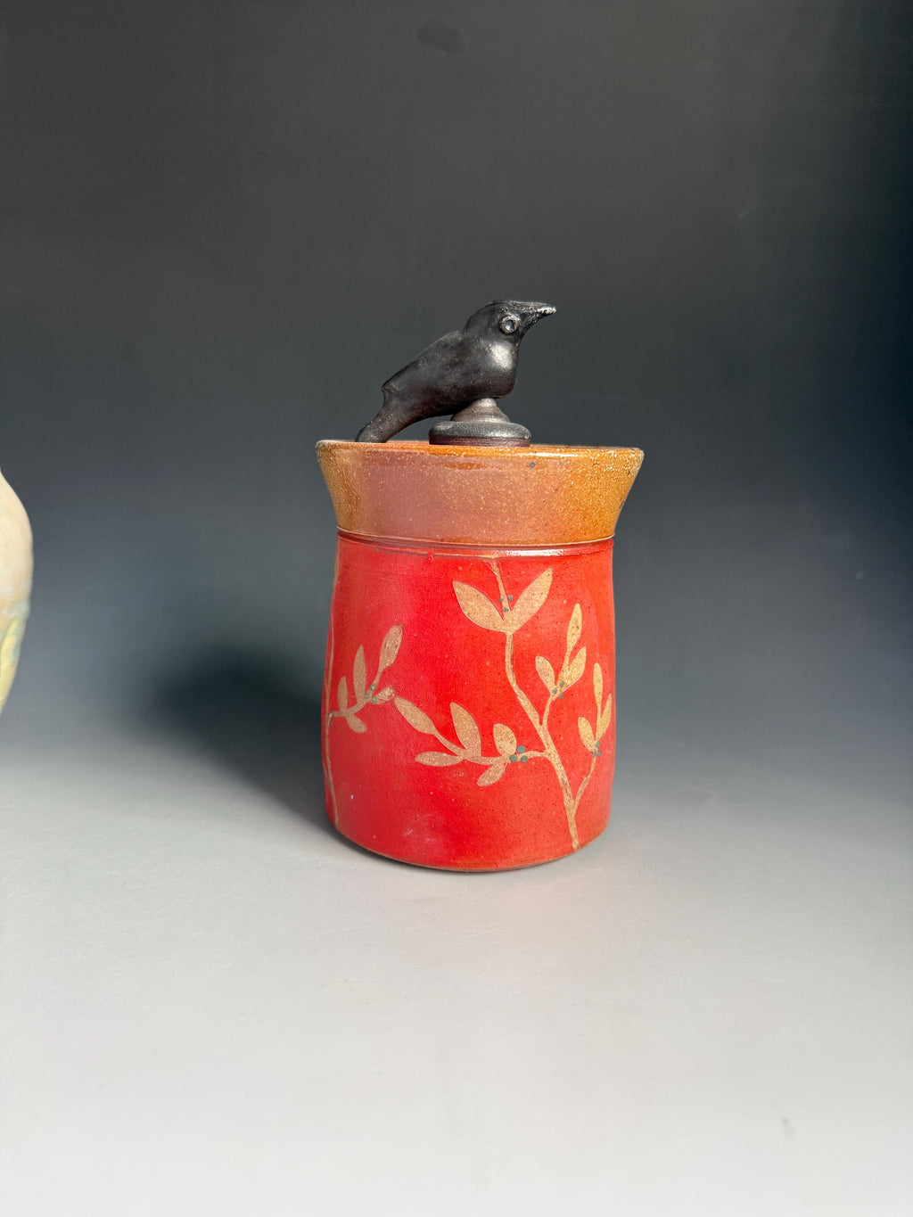 Pottery decorative Jar. Ceramic Art Deco bird storage container. Tea storage jar.