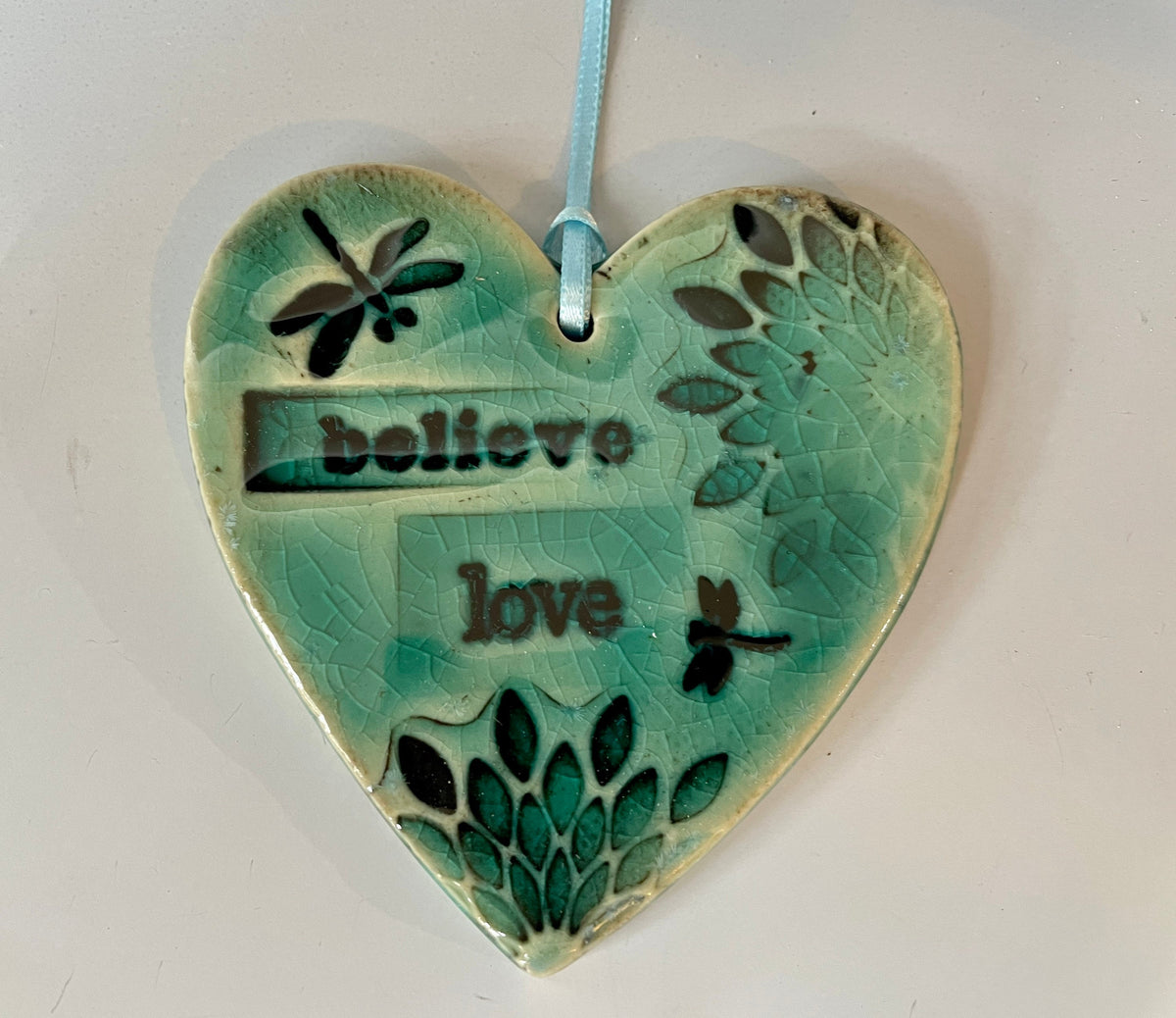 Handmade Pottery Ornament, Heart Wall Hanging. Turquoise wall hanging. Valentine gift.