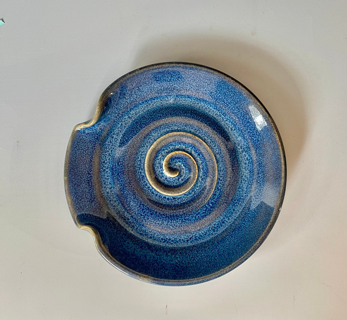 Ceramic spoon rest. Blue stove top pottery dish. Gifts under 30.dish for utensils. Kitchen decor.