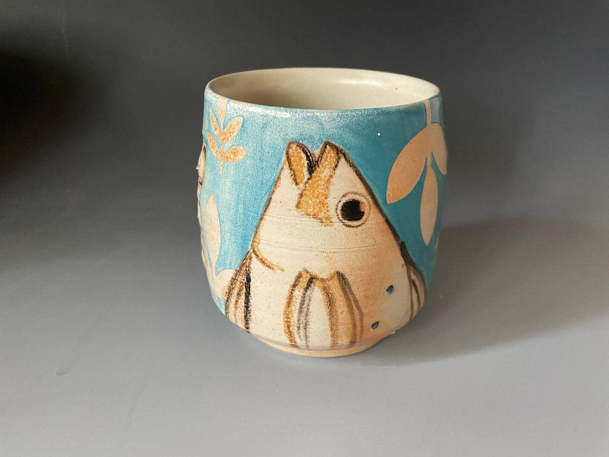 Pottery fish wine cup. Unique Pottery tea mug. Ocean lover expresso cup. TealYunomi.