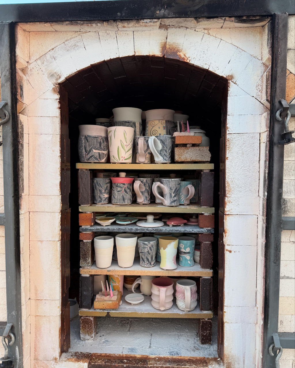 Art Nouveau Fish Vase, Hand-Painted Sgraffito Soda Fired Pottery