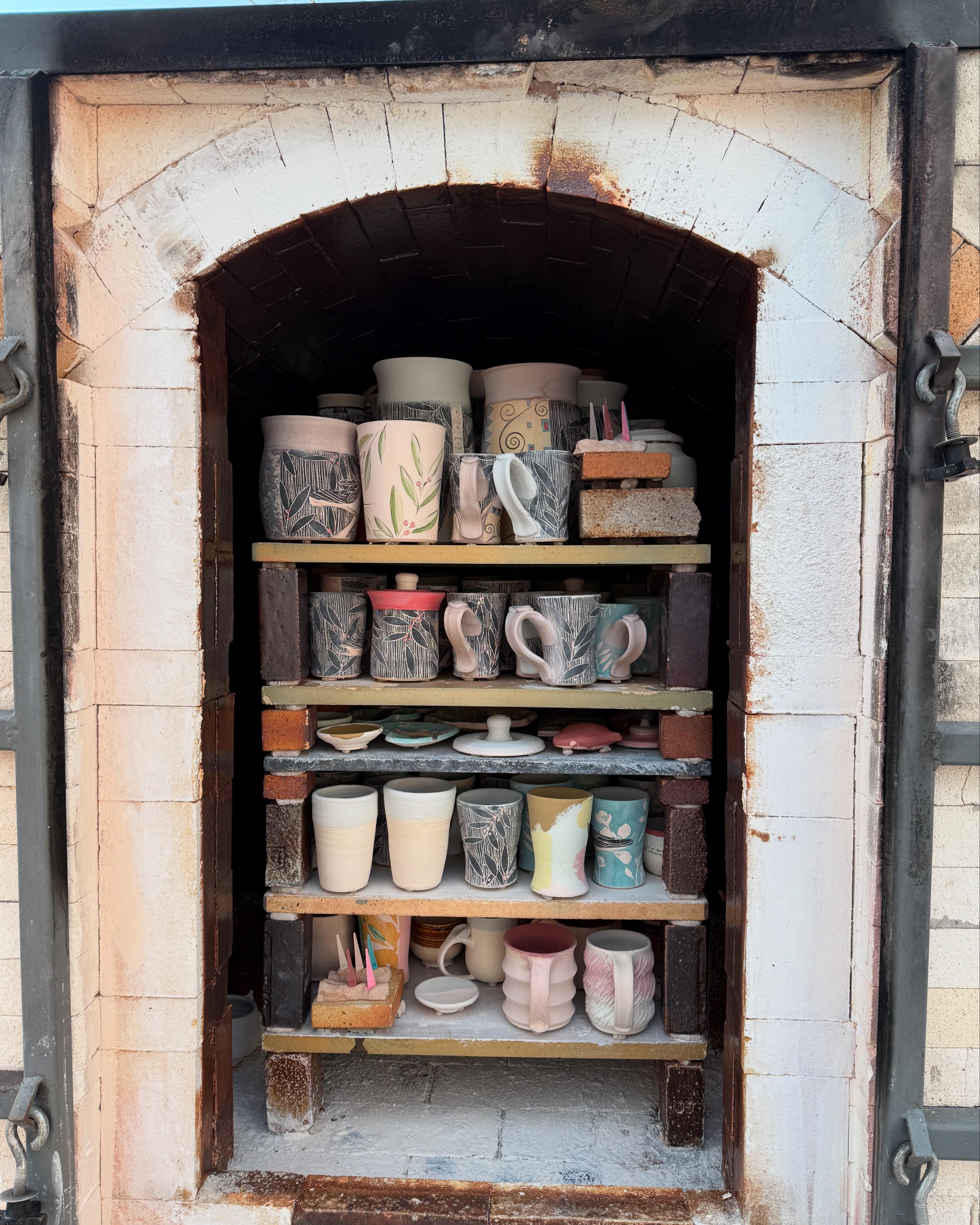 Art Nouveau Fish Vase, Hand-Painted Sgraffito Soda Fired Pottery