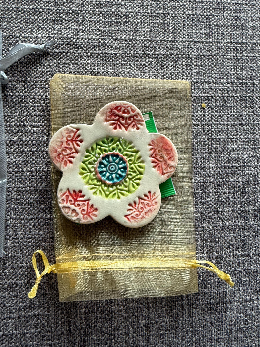 Hand Painted Ceramic Tea Bag Holder - Flower Design, USA Made, shipped from Colorado.
