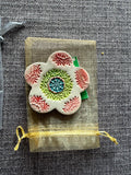 Hand Painted Ceramic Tea Bag Holder - Flower Design, USA Made, shipped from Colorado.