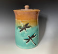 Dragonfly cookie jar 6 inches tall. beige and Turquoise colors .Fast shipping Kitchen container.Spring decor.