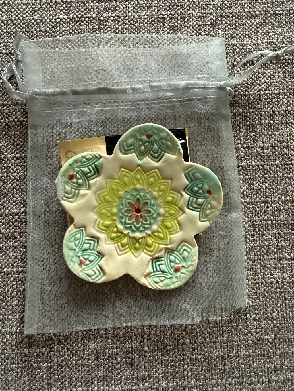 Hand Painted Ceramic Tea Bag Holder - Flower Design, USA Made, shipped from Colorado.