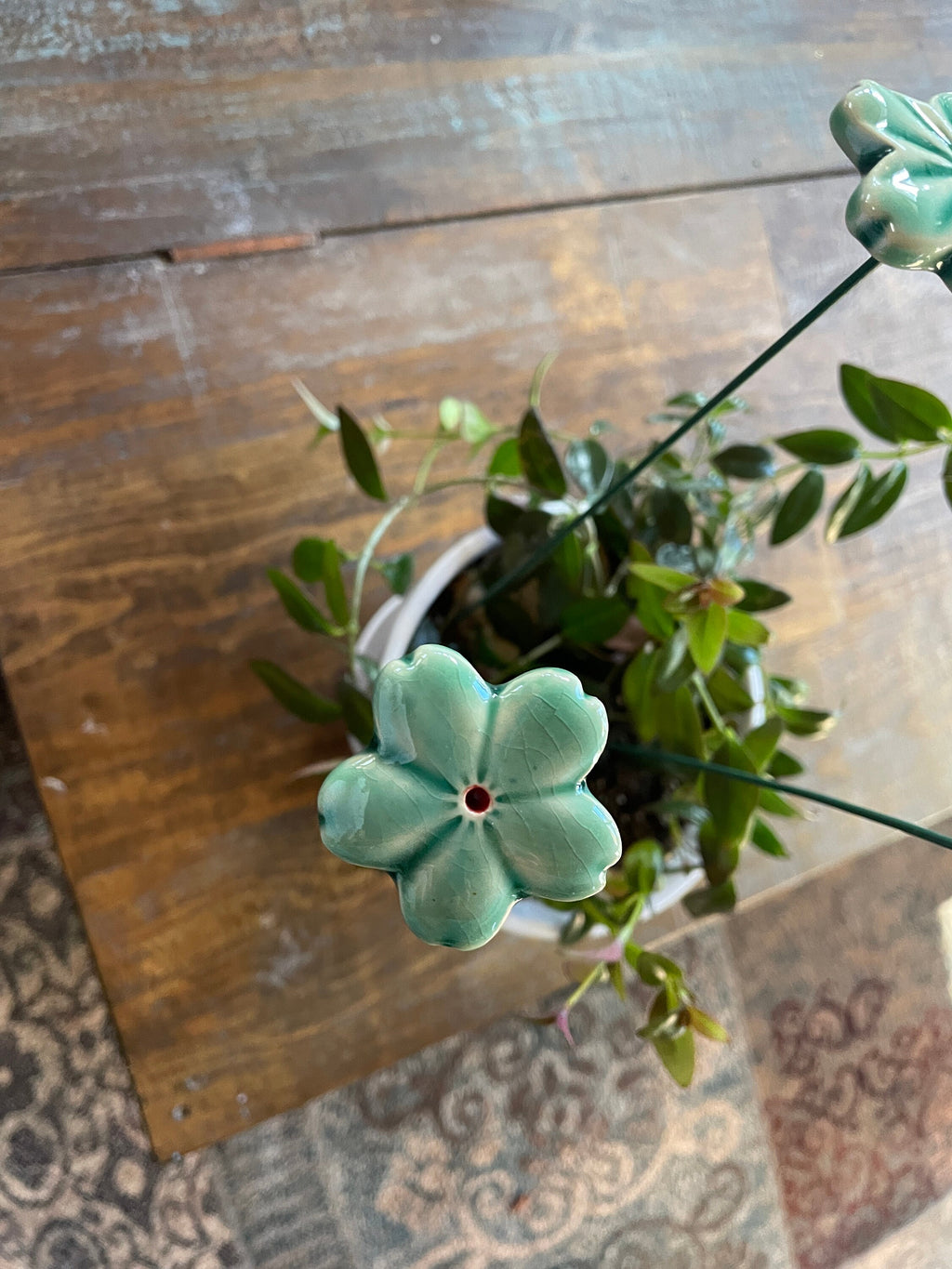 Handmade Ceramic Flower Plant Stick: Garden Accent Decor. Everlasting Valentine flower.