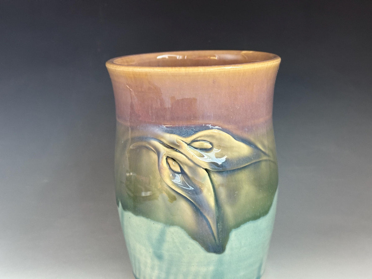 Handmade pottery flower vase, unique Calla Lily Vase for cut flowers. Or art deco kitchen Crock. 5 tall jar