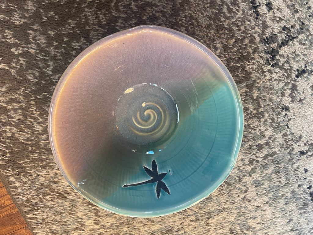 Handmade Pottery Bowl. Dragonfly Pottery Salad Bowl 9.5   x  3.5 inches. Fast shipping gift for Mom.  Wedding gift.