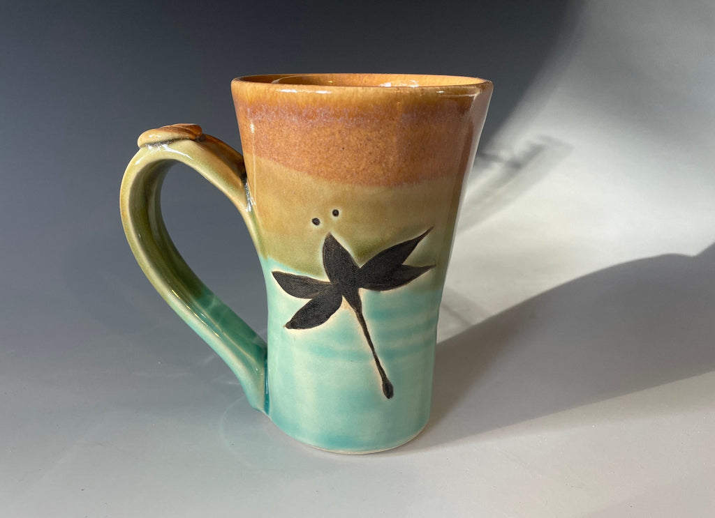 Pottery mug, Dragonfly coffee cup. Turquoise Handmade Pottery Tea Cup. Made in the USA