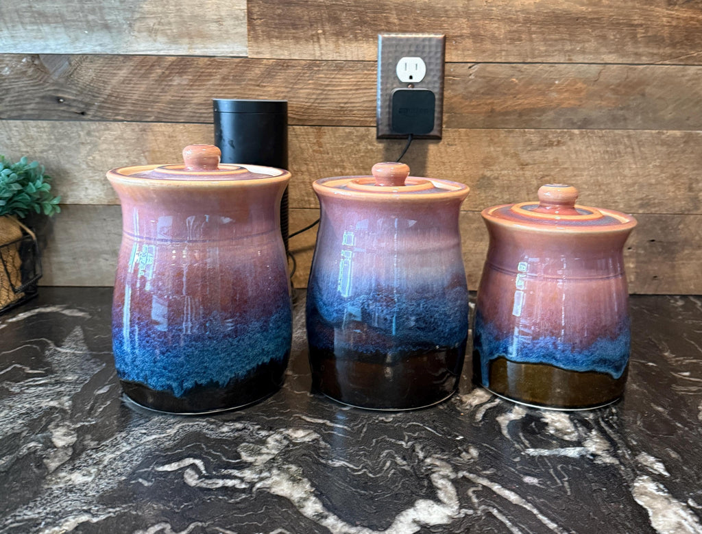 Handmade Pottery Southwestern Canister Set. Made to order Kitchen storage jars. Set of 3 storage jars. Wheel thrown Canister set.