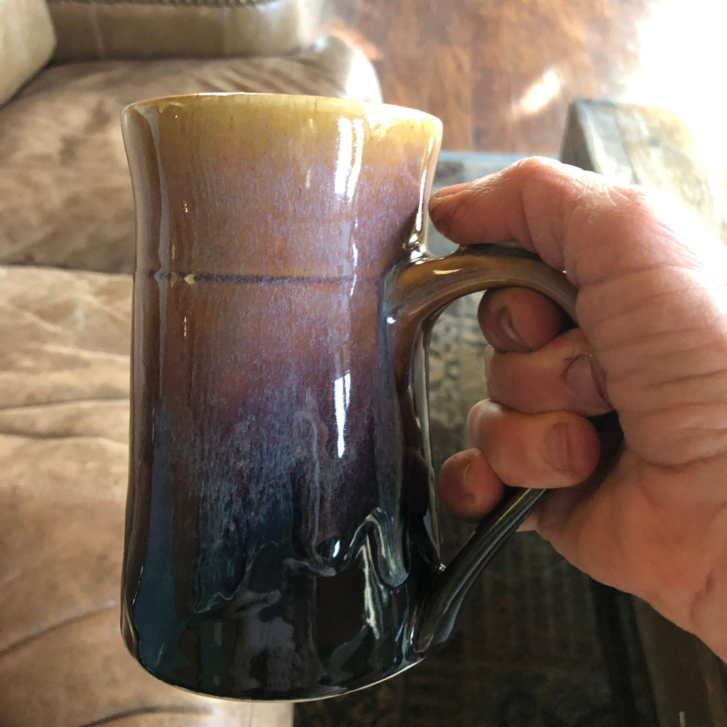 Handmade Pottery Stein: 16 oz Purple Coffee Mug with Thumb Rest. Large coffee mug.