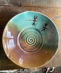 Pottery serving bowl. Dragonfly pottery small salad bowl. 11  x 2.5 wide inch serving bowl. Coffee table Center piece.Made to order platter