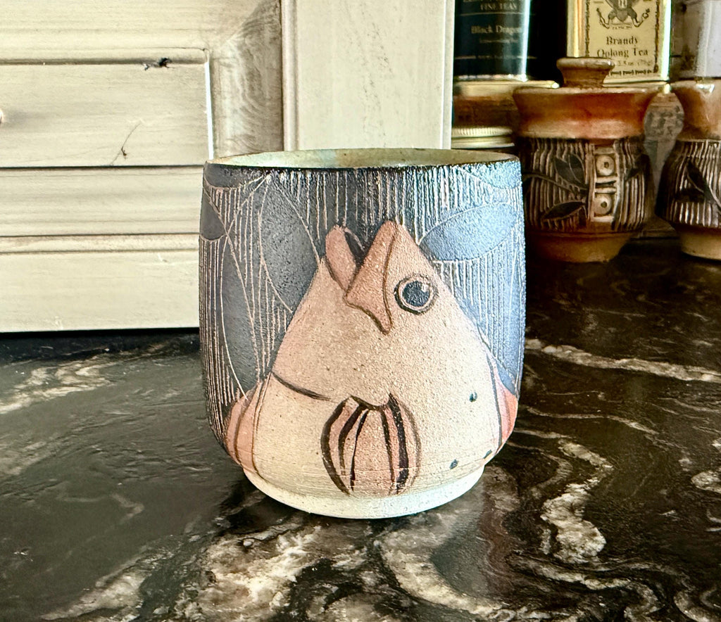 Pottery fish Espresso Mug,  Fish Tea Cup. 8 ounce Small Coffee Cup. Fish wine cup. fisherman gift.