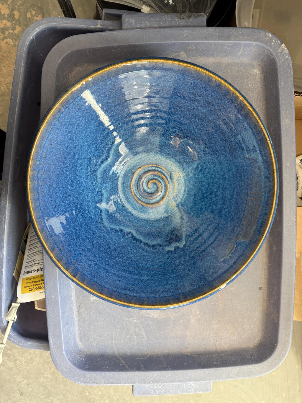 Handmade Blue Pottery Bowl: Large Ceramic Salad Bowl, 13-Inch. Table center piece.