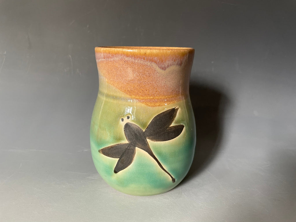 Handmade pottery Dragonfly Vase. Ceramic pen and pencil holder.Fast shipping small flowers vase.