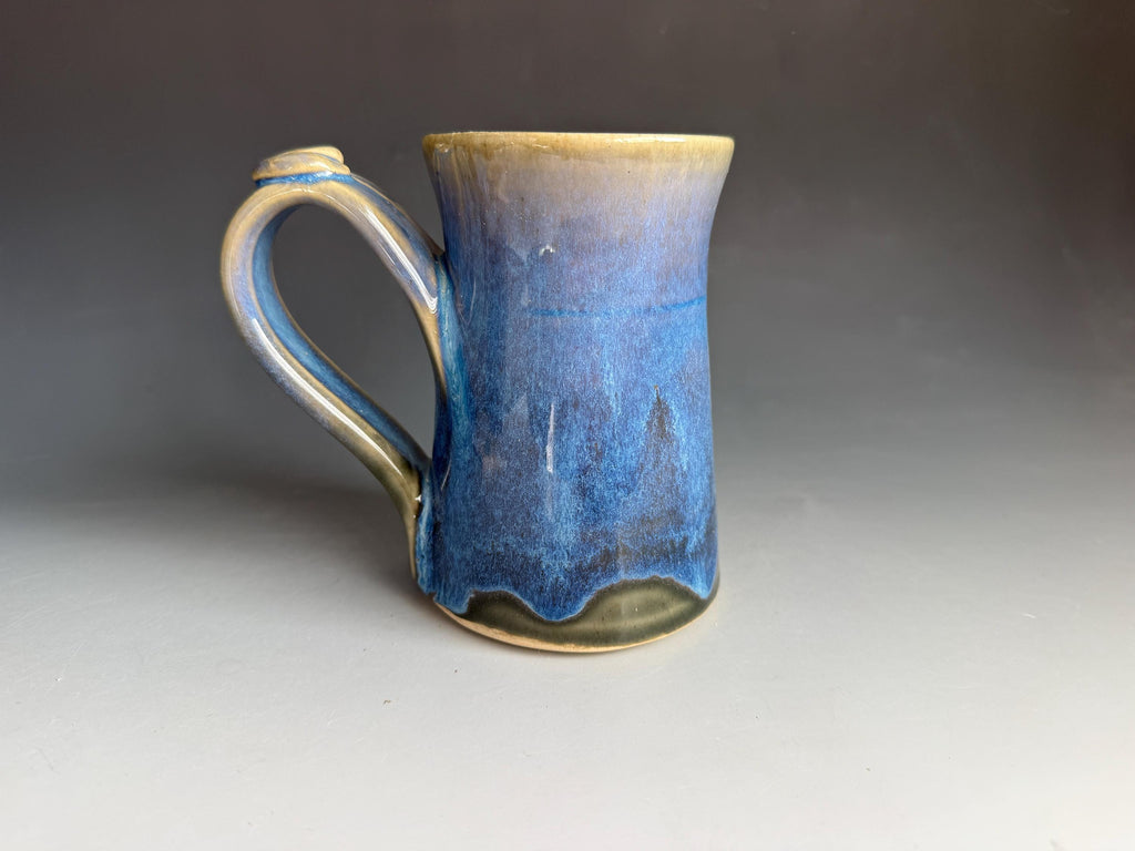 Handmade Teal Pottery Mug: 14 oz Ceramic Coffee Cup with Thumb Rest. USA made.