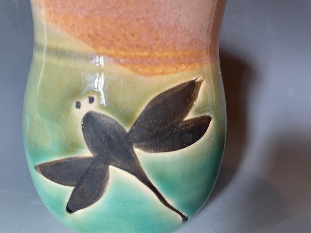 Handmade pottery Dragonfly Vase. Ceramic pen and pencil holder.Fast shipping small flowers vase.