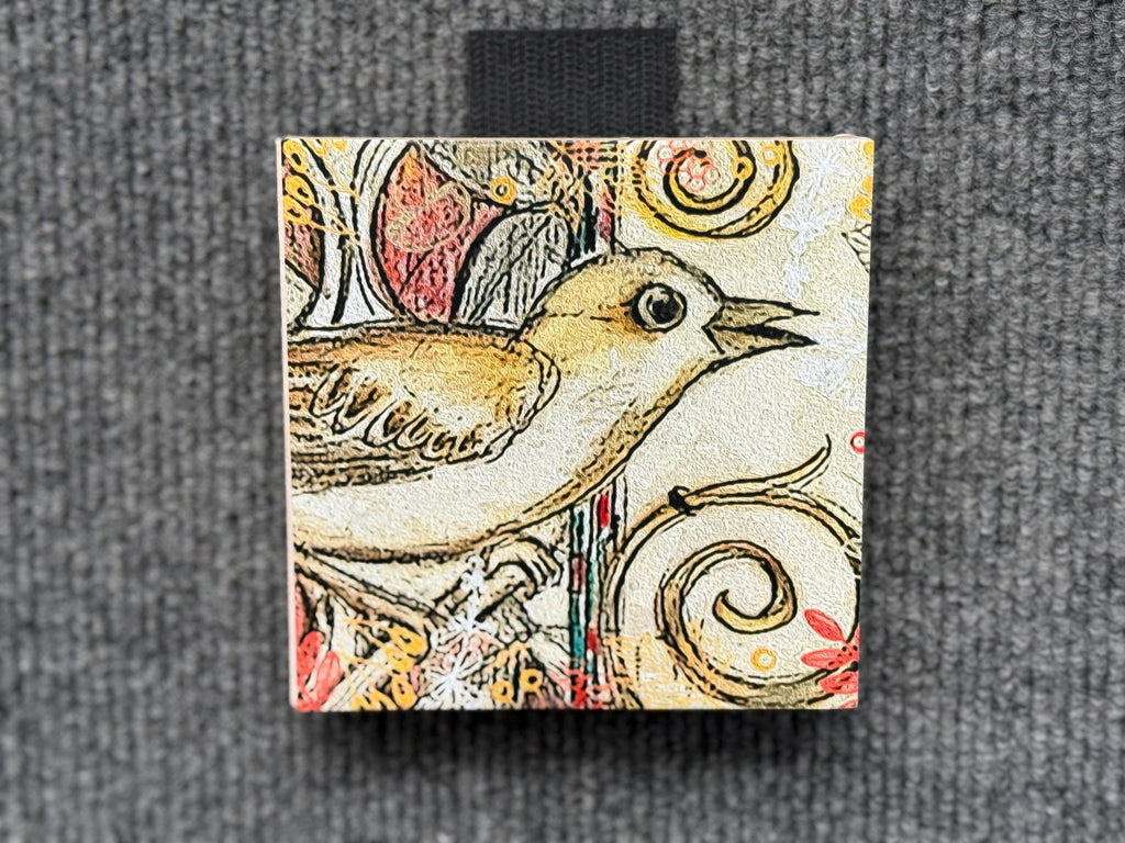 Ready to hang Bird Print. 4 inch x 4 inch bird print on 1/2 inch block ready to hang.
