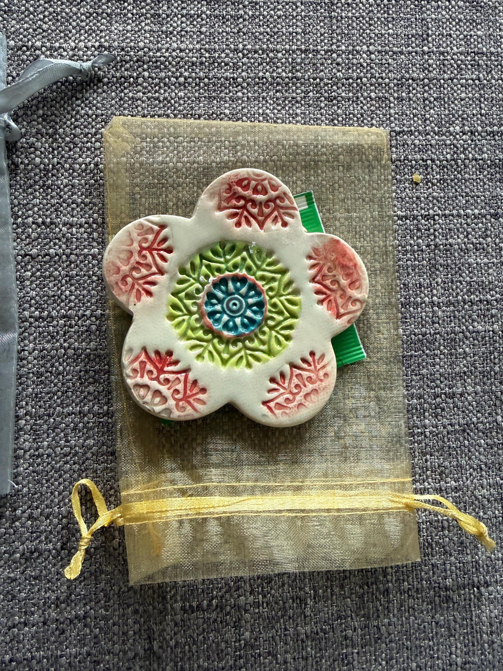 Hand Painted Ceramic Tea Bag Holder - Flower Design, USA Made, shipped from Colorado.