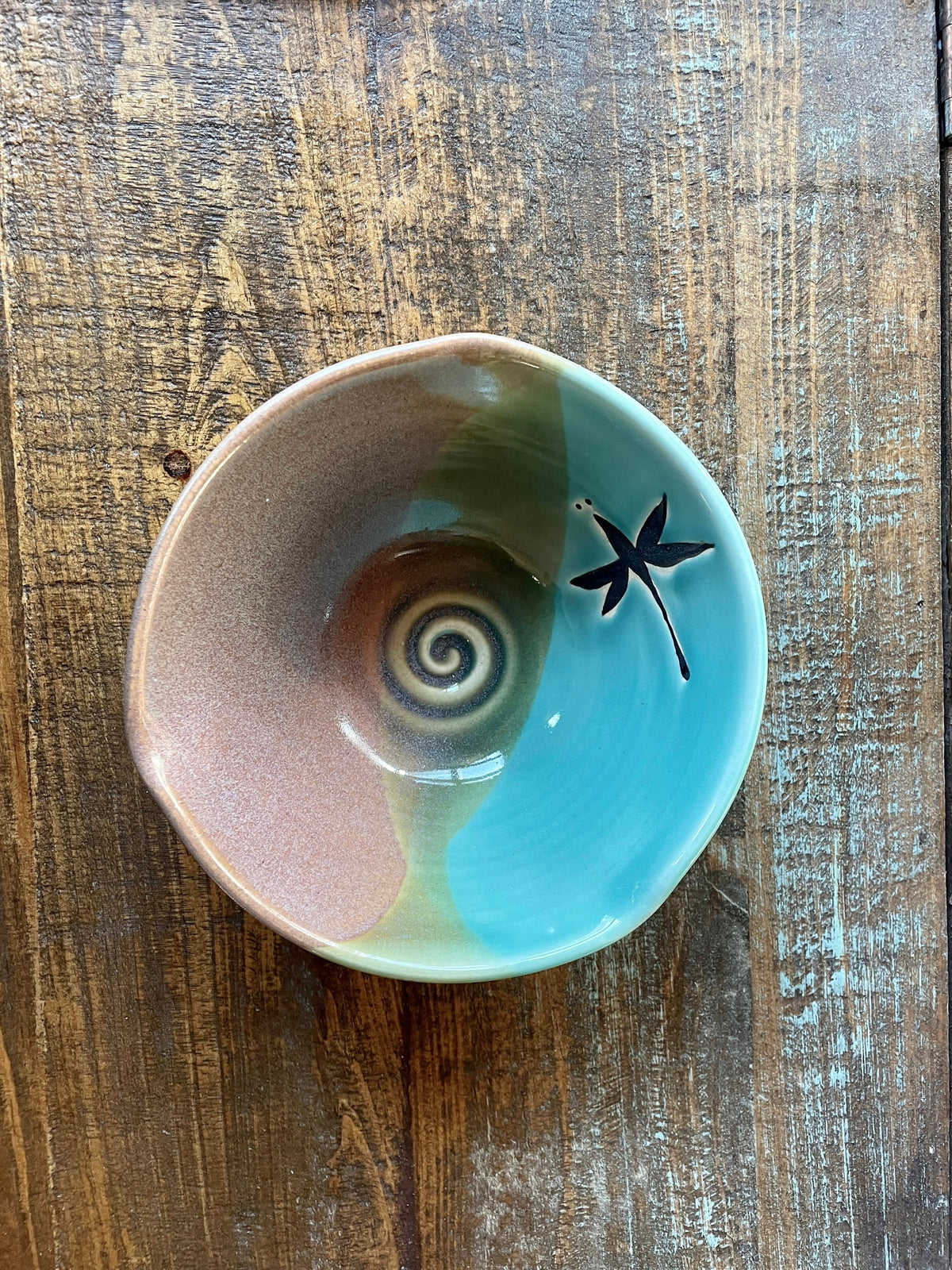 Handmade Pottery Bowl: Teal Dragonfly Ceramic Fruit Bowl