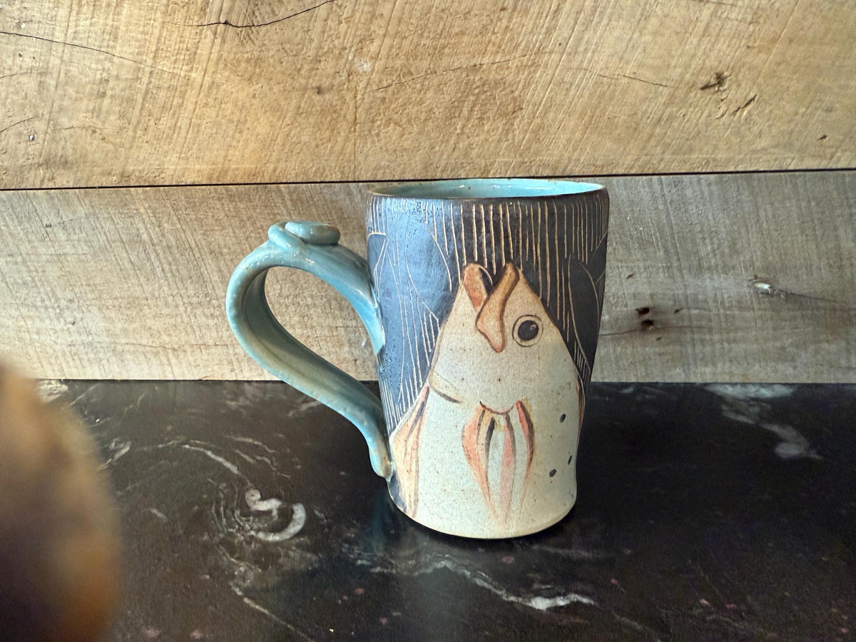 Pottery mug for Fishermen. Ocean lover cup. Mug with fast Free Shipping. Gift for Dad.