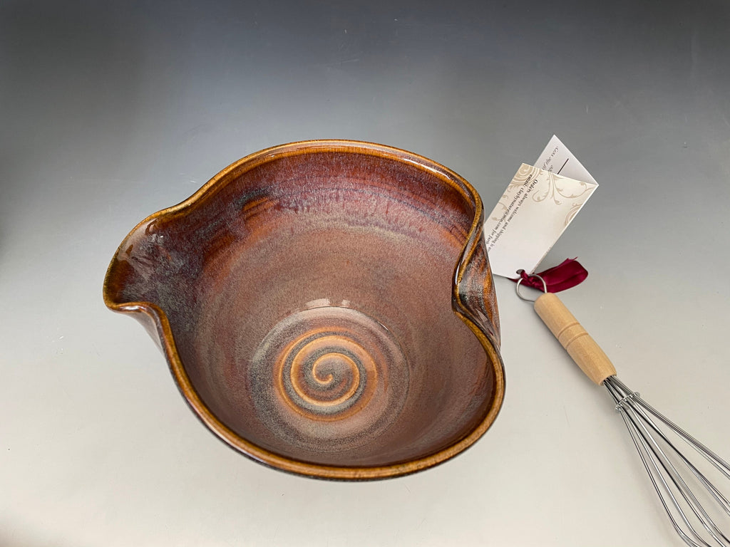 Handmade Pottery ergonomic mixing bowl. Southwest pancake or egg bowl. Gift for Chef. Pottery bowl with whisk. Gift Set