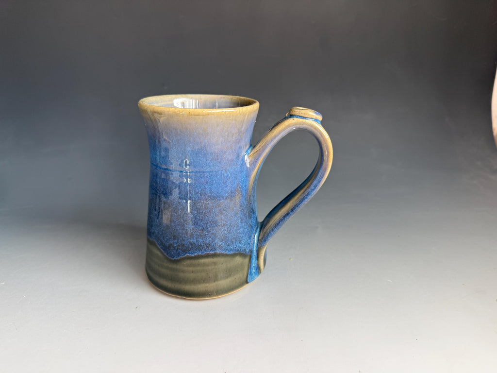 Handmade Teal Pottery Mug: 14 oz Ceramic Coffee Cup with Thumb Rest. USA made.
