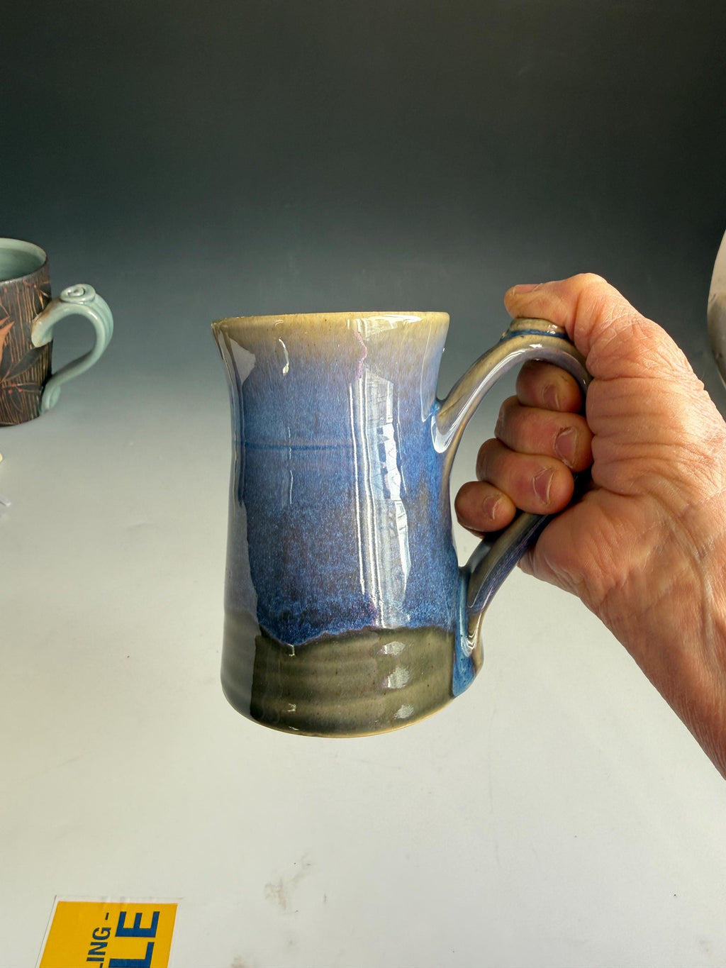 Handmade Teal Pottery Mug: 14 oz Ceramic Coffee Cup with Thumb Rest. USA made.