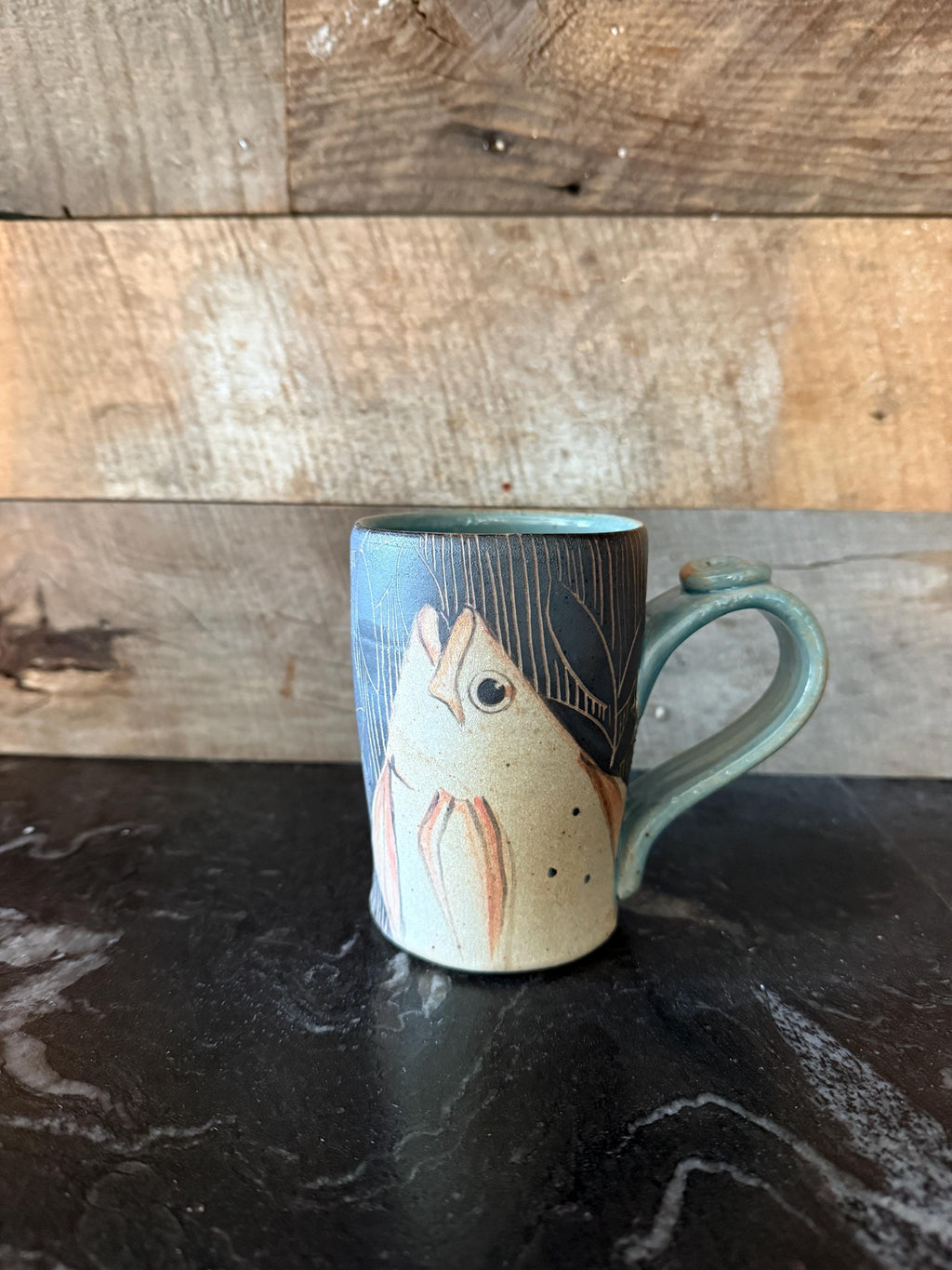 Pottery Fish Cofee cup. Stoneware Wine Cup, Ocean lover gift. Hand Painted expresso cup. Tea cup. Holds 10 fluid ounces.