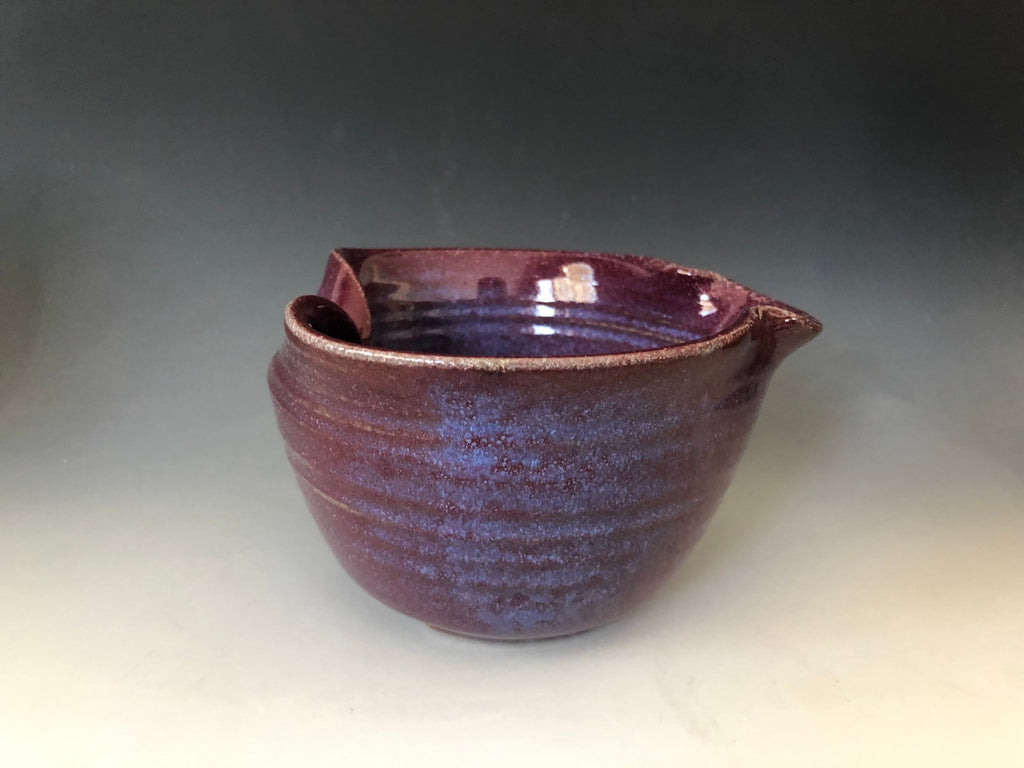 Pottery Mixing Bowl, With Whisk. Ergonomic Batter Bowl. Purple and Maroon pancake bowl. Bowl with whisk.