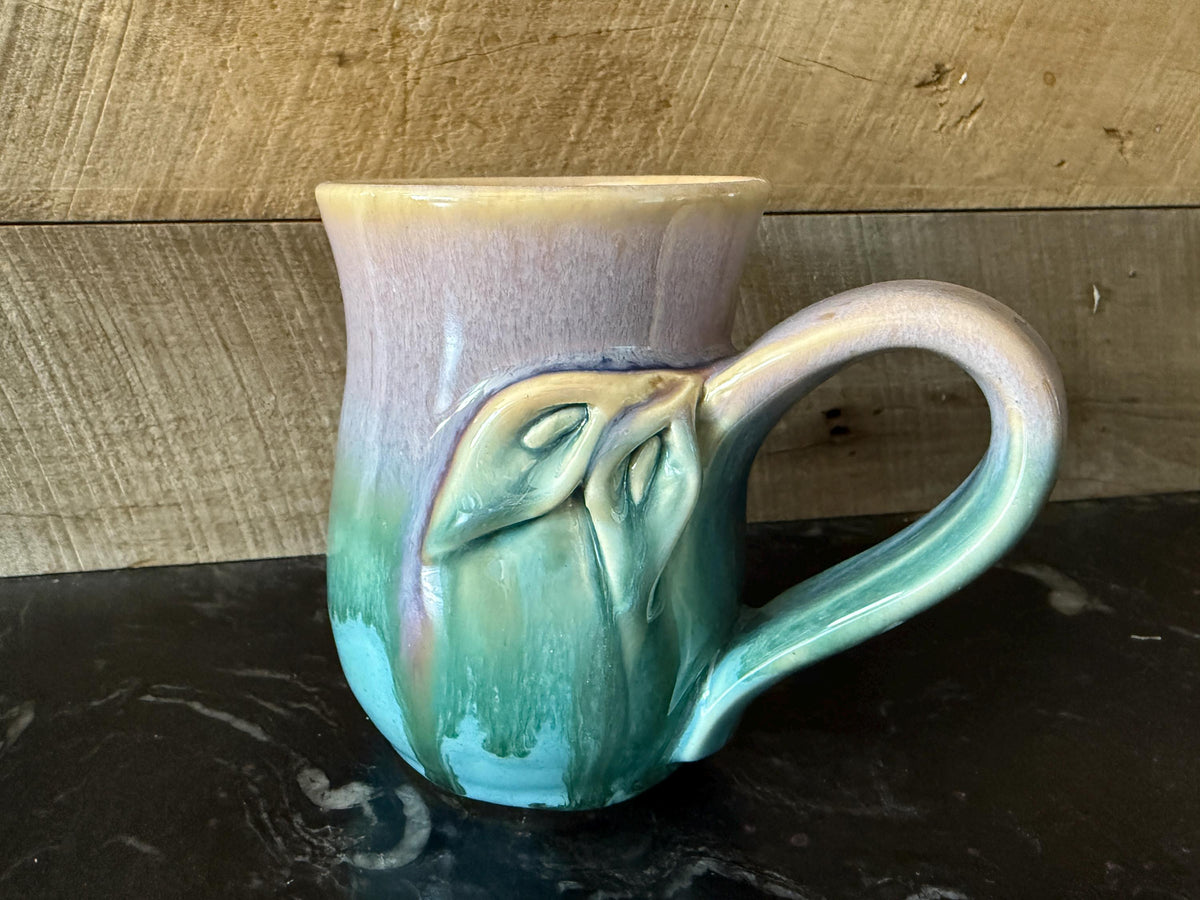 Calla Lily mug. Cup with flower design. Ceramic coffee cup. Unique mug 12-14 ounce. Art Deco Mug.Art Nouveau tea cup.
