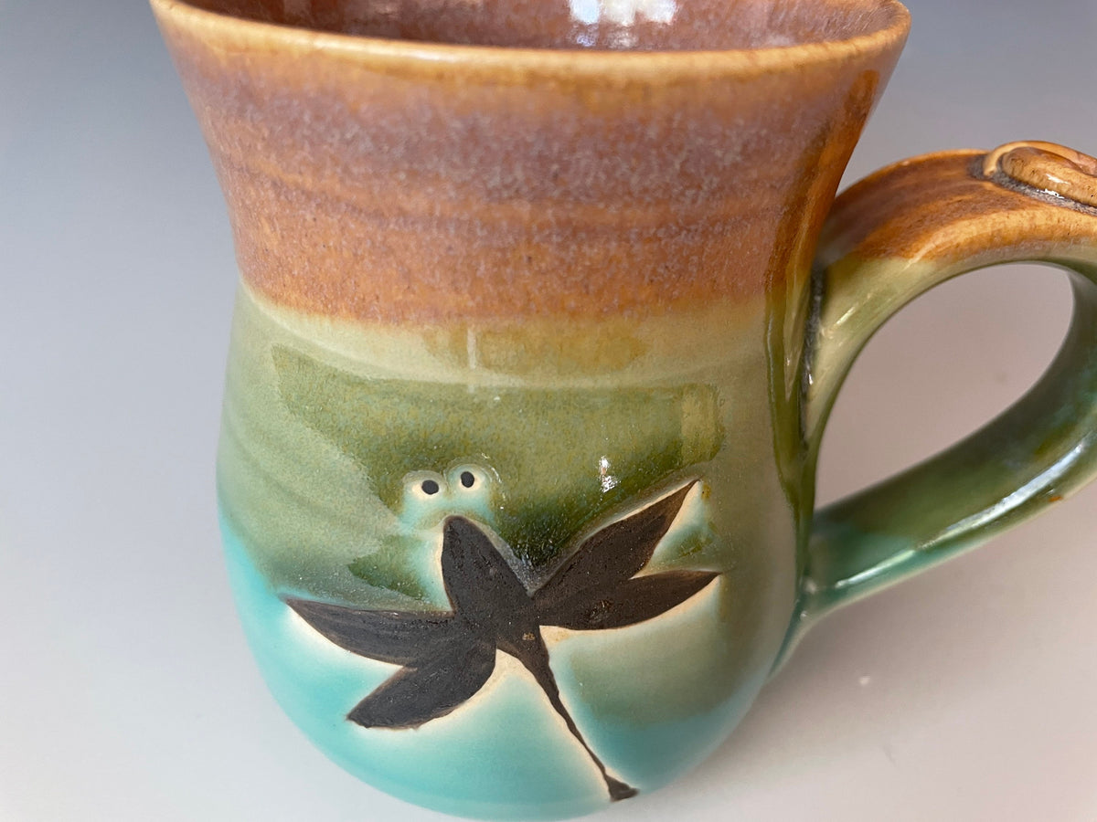 Handmade Dragonfly Mug: Hand-Painted Stoneware Coffee Cup. 12 ounce pottery coffee cup