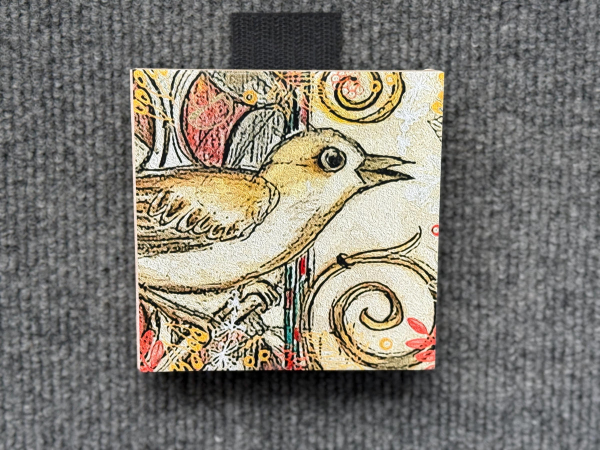 Ready to hang Bird Print. 4 inch x 4 inch bird print on 1/2 inch block ready to hang.