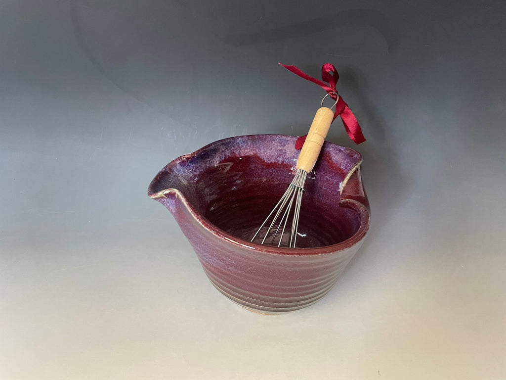 Pancake bowl. Purple Mixing Bowl. Ergonomic Batter Bowl with Whisk. Egg bowl.Mothers Day gift.