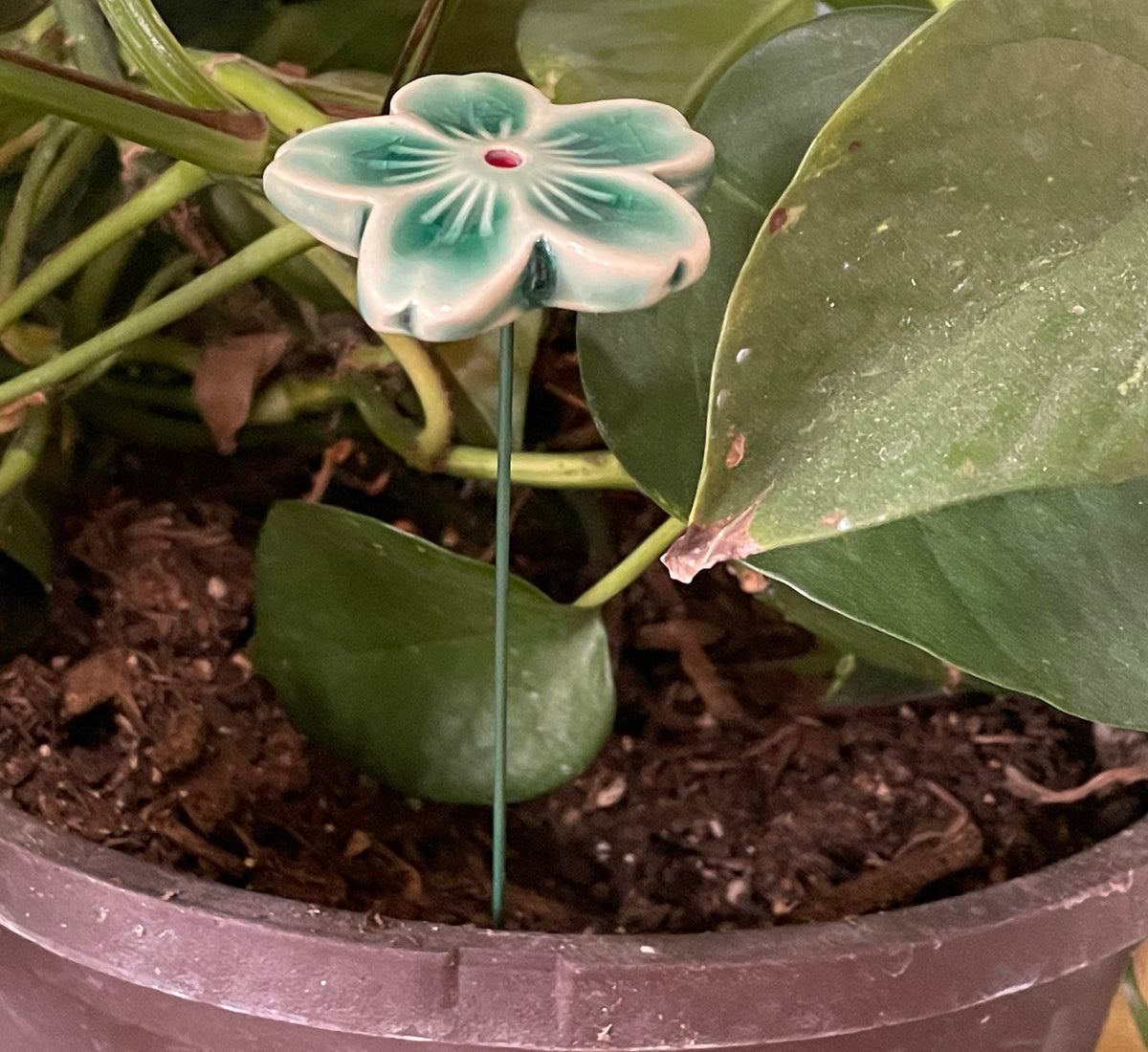 Handmade Ceramic Flower Plant Stick: Garden Accent Decor. Everlasting Valentine flower.