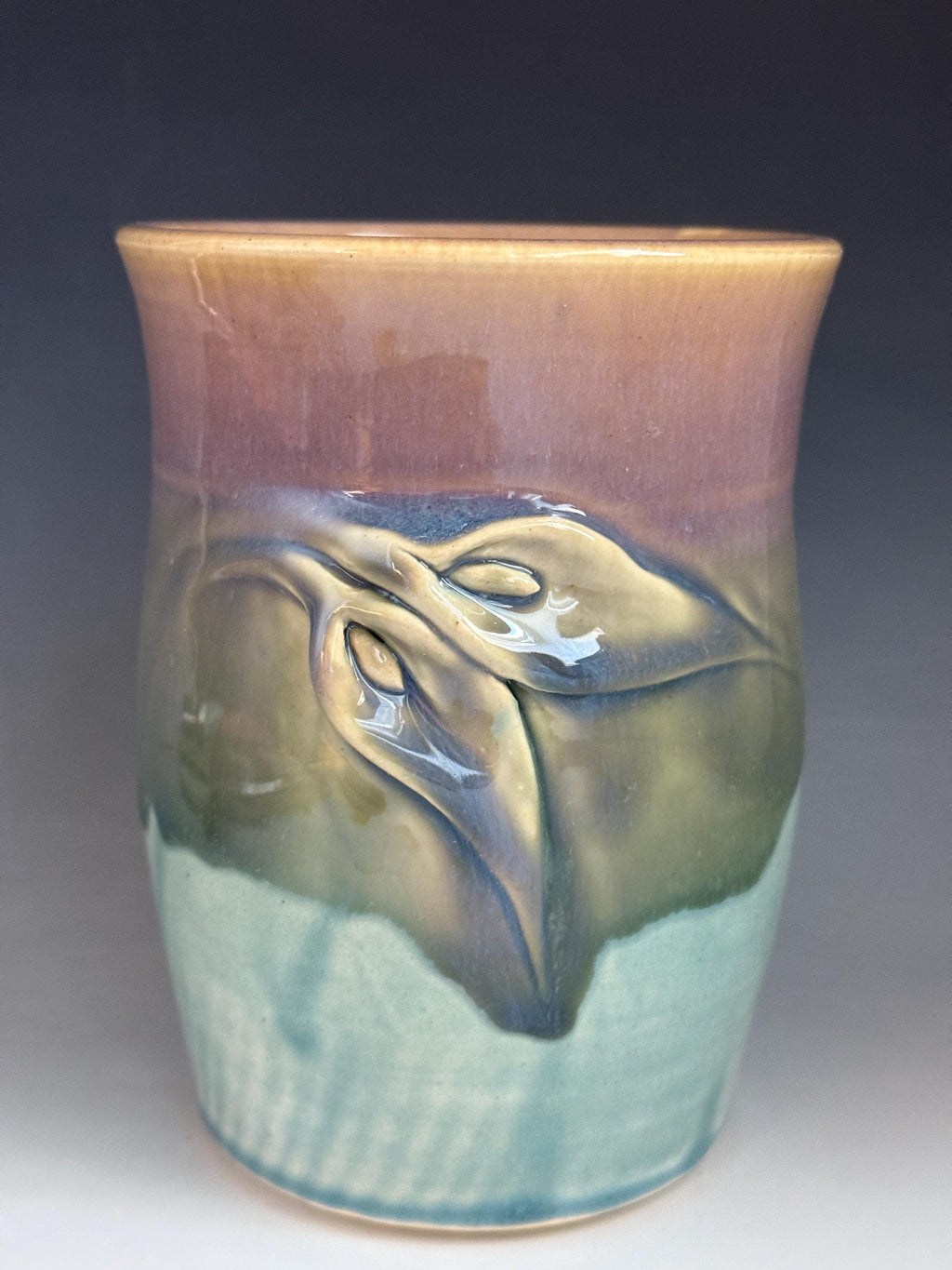 Handmade pottery flower vase, unique Calla Lily Vase for cut flowers. Or art deco kitchen Crock. 5 tall jar