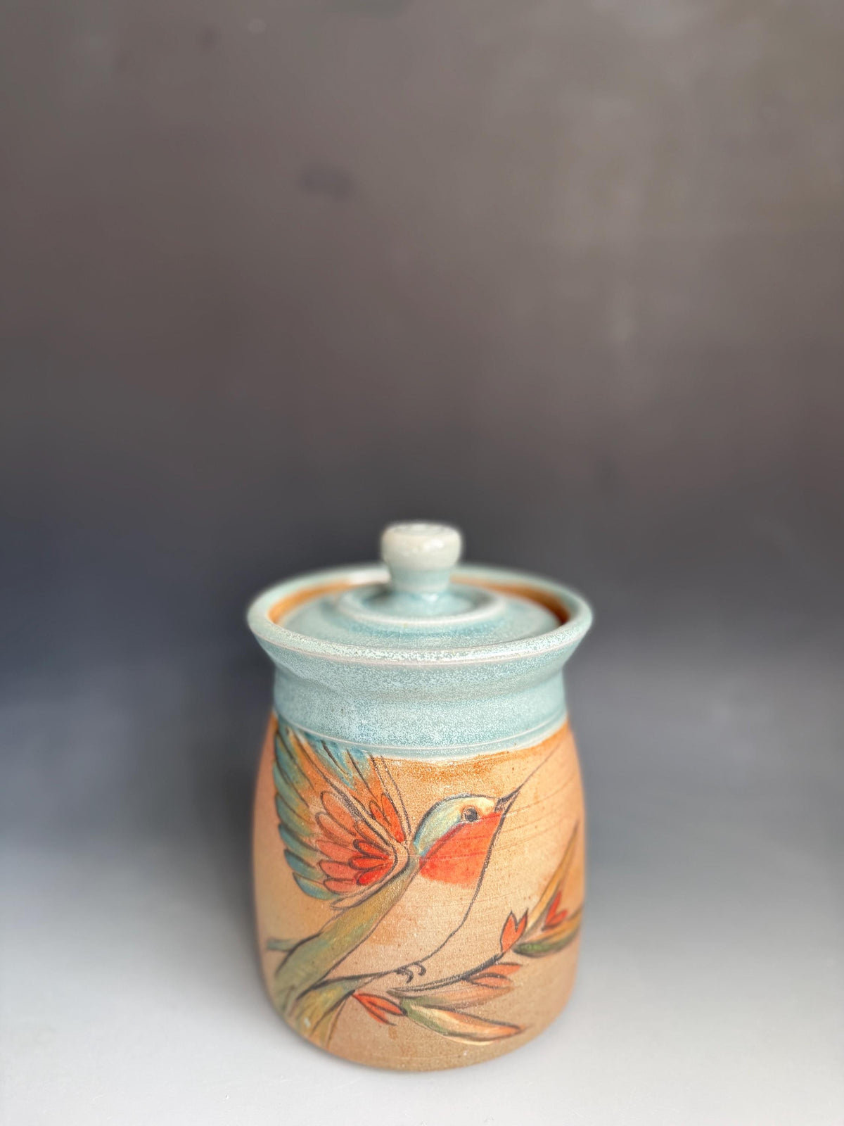 Humming bird Hand painted Ceramic, Canister. free shipping.  6x4