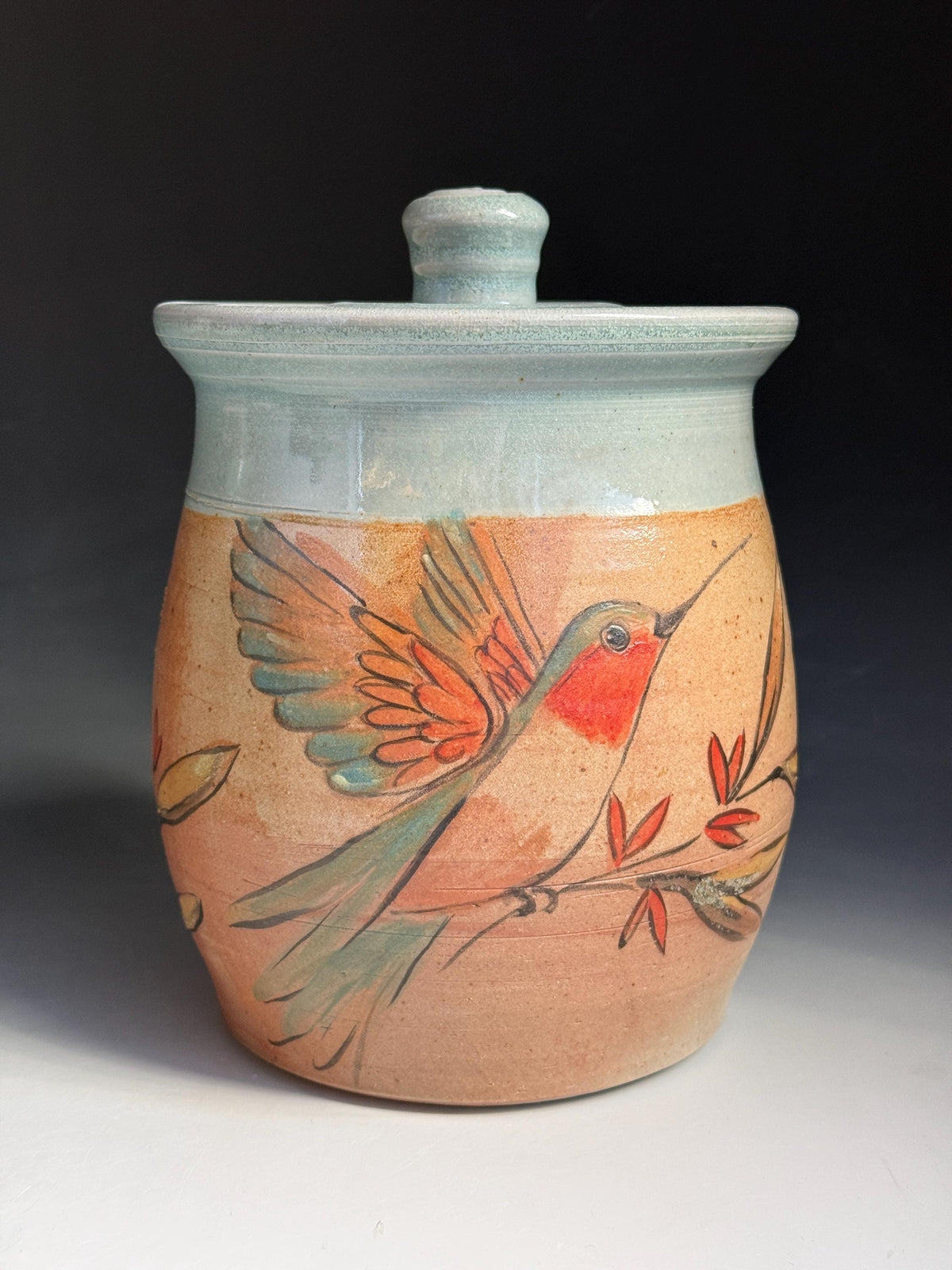 Humming bird Hand painted Ceramic, Canister. free shipping.  6x4